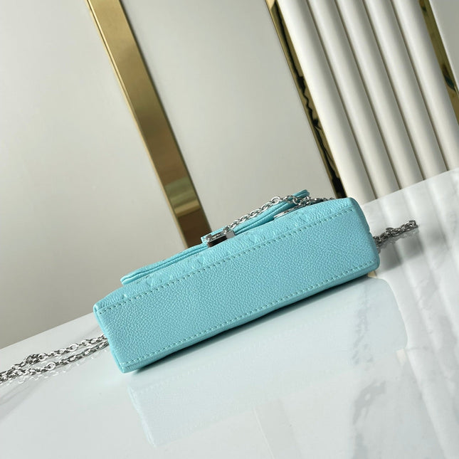 NANO MADELEINE 21 IN SKY BLUE EMBOSSED CALFSKIN SILVER HARDWARE