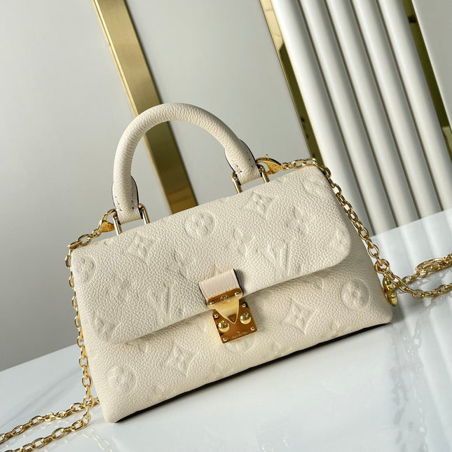 NANO MADELEINE 21 IN CREAM EMBOSSED CALFSKIN GOLD HARDWARE