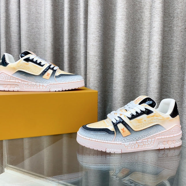 LV TRAINER SNEAKERS IN LIGHT ORANGE OMBRE MIX COLORFUL CALFSKIN