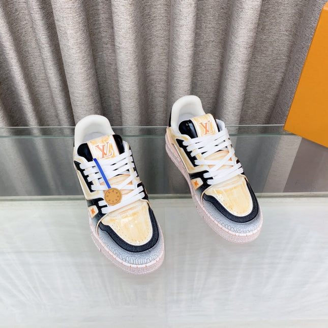 LV TRAINER SNEAKERS IN LIGHT ORANGE OMBRE MIX COLORFUL CALFSKIN