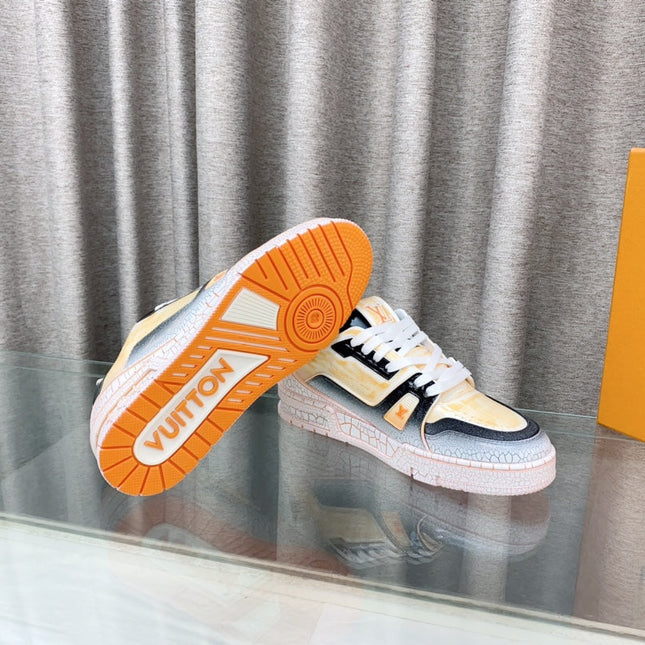 LV TRAINER SNEAKERS IN LIGHT ORANGE OMBRE MIX COLORFUL CALFSKIN