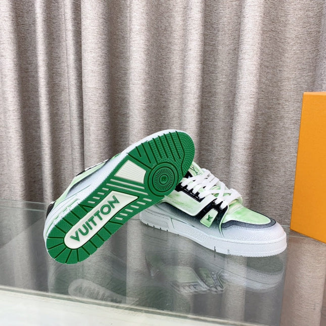 LV TRAINER SNEAKERS IN LIGHT GREEN OMBRE MIX COLORFUL CALFSKIN