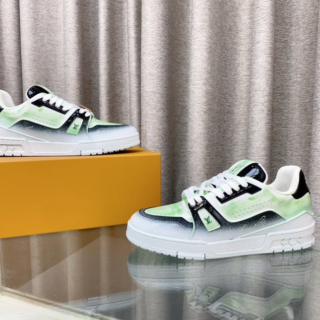 LV TRAINER SNEAKERS IN LIGHT GREEN OMBRE MIX COLORFUL CALFSKIN
