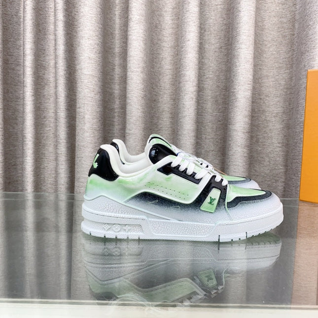 LV TRAINER SNEAKERS IN LIGHT GREEN OMBRE MIX COLORFUL CALFSKIN