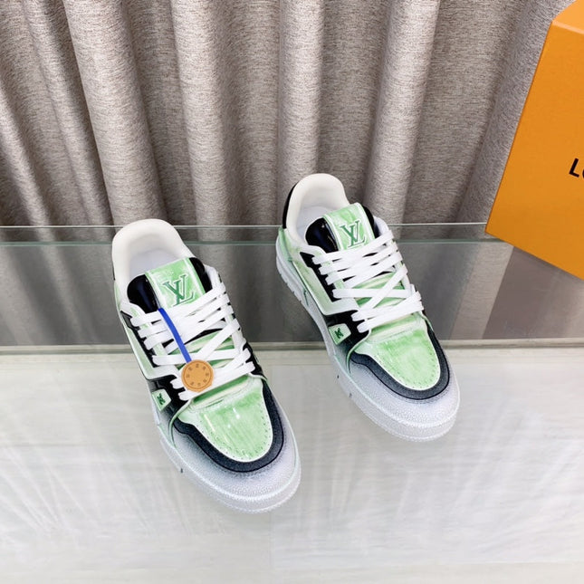 LV TRAINER SNEAKERS IN LIGHT GREEN OMBRE MIX COLORFUL CALFSKIN