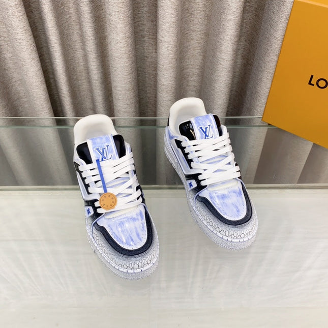 LV TRAINER SNEAKERS IN LIGHT BLUE OMBRE MIX COLORFUL CALFSKIN
