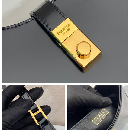 CLEO SHOULDER BAG 22 IN BLACK BRUSHED LAMBSKIN WITH CLASP CLOSURE
