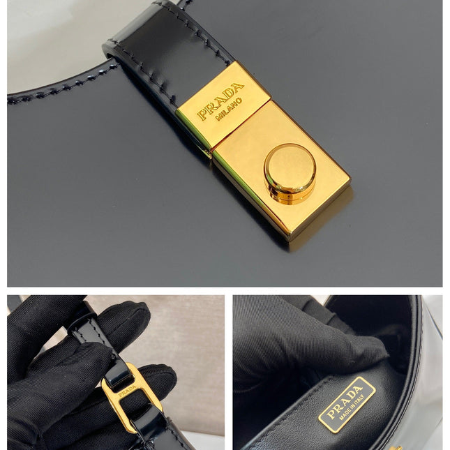 CLEO SHOULDER BAG 22 IN BLACK BRUSHED LAMBSKIN WITH CLASP CLOSURE