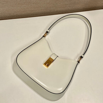 CLEO SHOULDER BAG 22 IN WHITE BRUSHED LAMBSKIN WITH CLASP CLOSURE