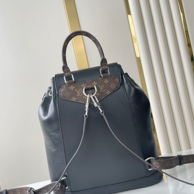 MONTSOURIS VIBE PM BACKPACK 30 IN BLACK LAMBSKIN SILVER CHAIN