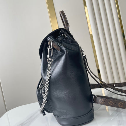 MONTSOURIS VIBE PM BACKPACK 30 IN BLACK LAMBSKIN SILVER CHAIN