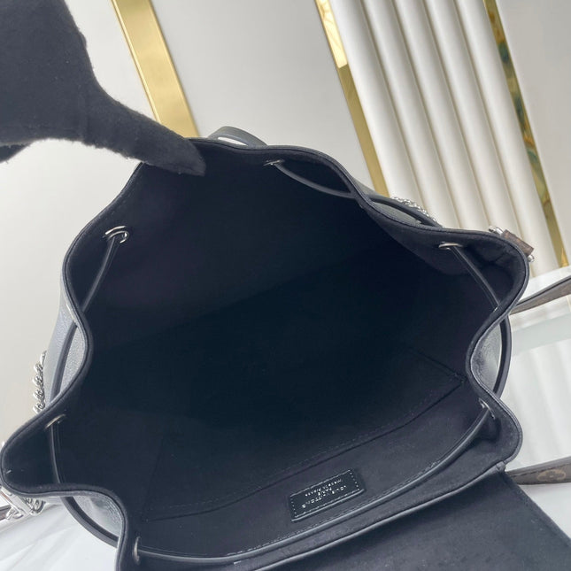 MONTSOURIS VIBE PM BACKPACK 30 IN BLACK LAMBSKIN SILVER CHAIN
