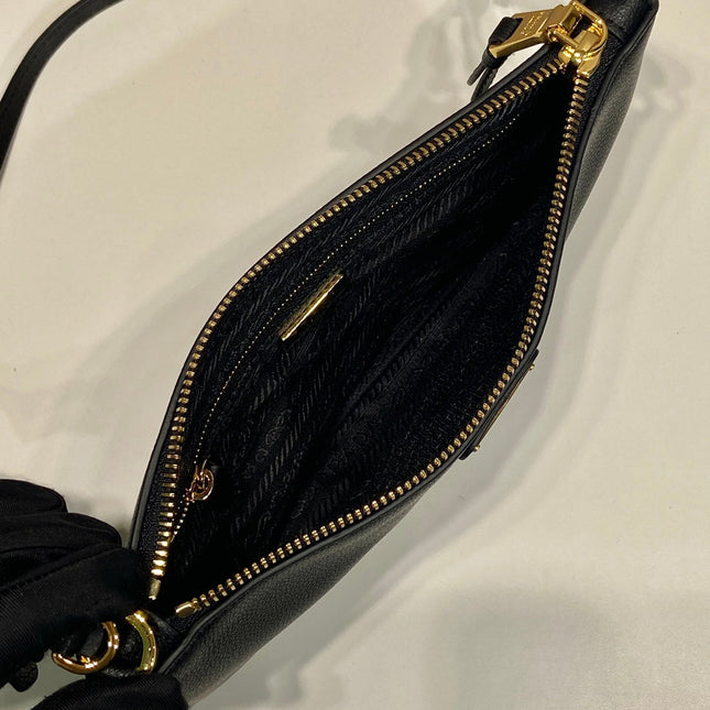 TRIANGLE LOGO SHOULDER BAG 24 IN BLACK SMOOTH CALFSKIN