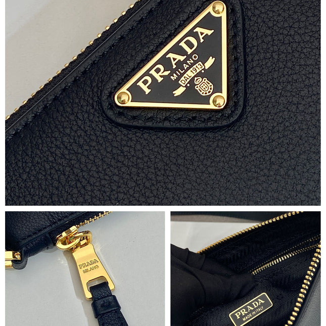 TRIANGLE LOGO SHOULDER BAG 24 IN BLACK SMOOTH CALFSKIN