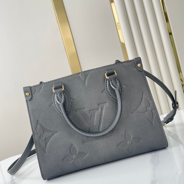 ONTHEGO PM 25 IN GUN METAL EMBOSSED CALFSKIN