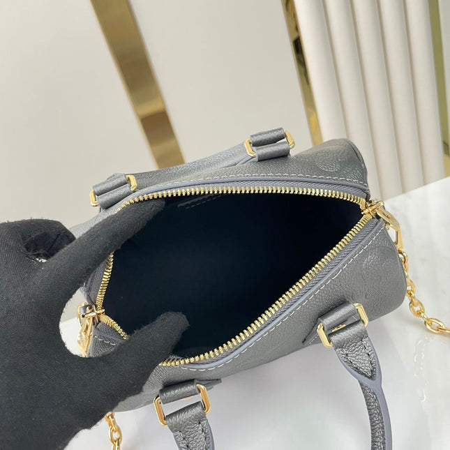 SPEEDY BANDOULIÈRE 20 IN GUN METAL MONOGRAM EMPREINTE GOLD HARDWARE