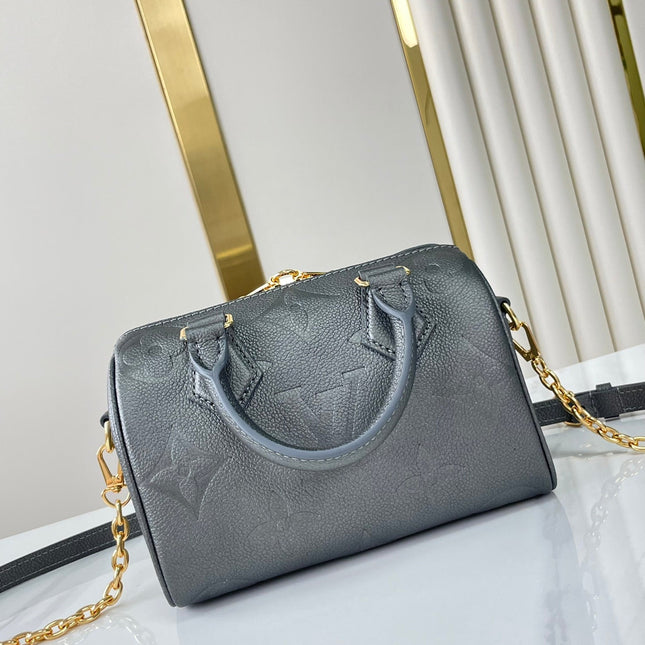 SPEEDY BANDOULIÈRE 20 IN GUN METAL MONOGRAM EMPREINTE GOLD HARDWARE