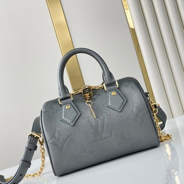 SPEEDY BANDOULIÈRE 20 IN GUN METAL MONOGRAM EMPREINTE GOLD HARDWARE