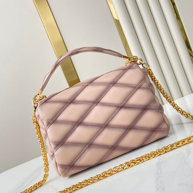 GO-14 MM 23 IN LIGHT PINK QUILTED LAMBSKIN GOLD HARDWRE
