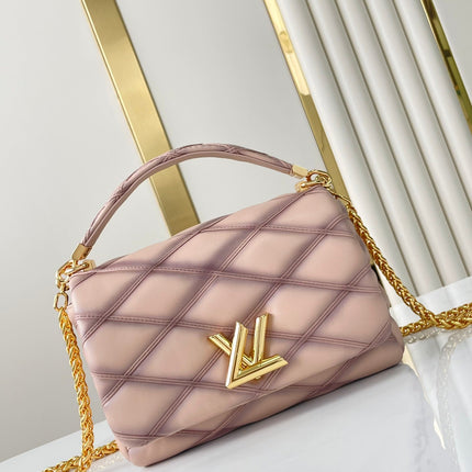 GO-14 MM 23 IN LIGHT PINK QUILTED LAMBSKIN GOLD HARDWRE