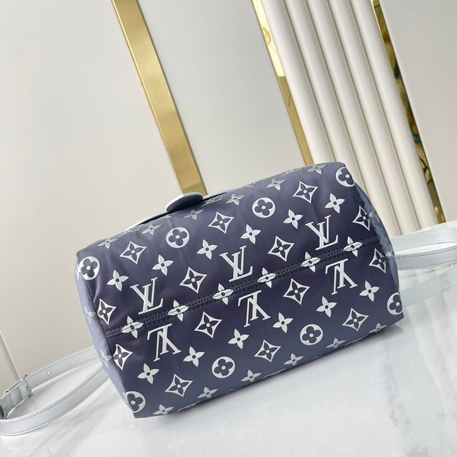 SPEEDY BANDOULIÈRE 25 IN GRADIENT SILVER MONOGRAM NYLON SILVER HARDWARE