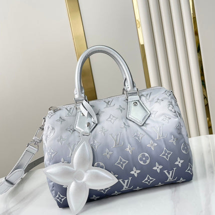 SPEEDY BANDOULIÈRE 25 IN GRADIENT SILVER MONOGRAM NYLON SILVER HARDWARE