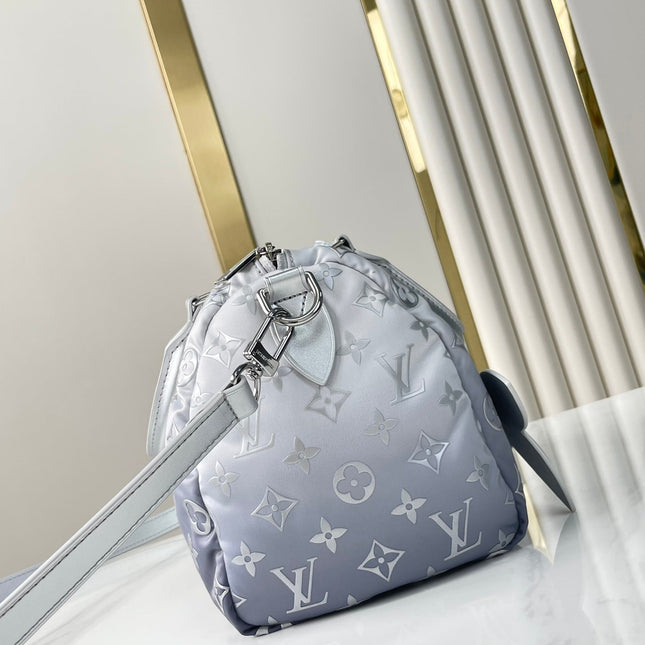 SPEEDY BANDOULIÈRE 25 IN GRADIENT SILVER MONOGRAM NYLON SILVER HARDWARE