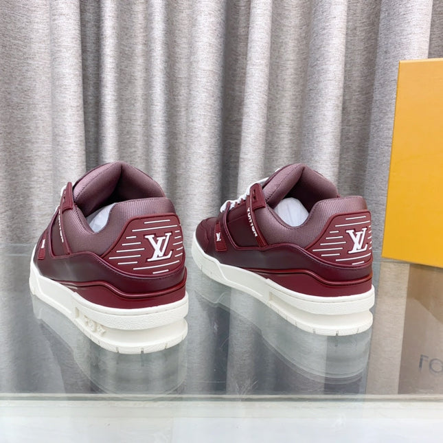 LV MAXI TRAINER IN GARNET RED CALFSKIN