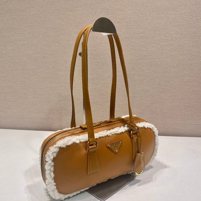 TOP HANDLE BAG 27 IN BRONZE BROWN SHEEPSKIN AND SHEARLING TRIM