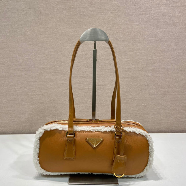 TOP HANDLE BAG 27 IN BRONZE BROWN SHEEPSKIN AND SHEARLING TRIM