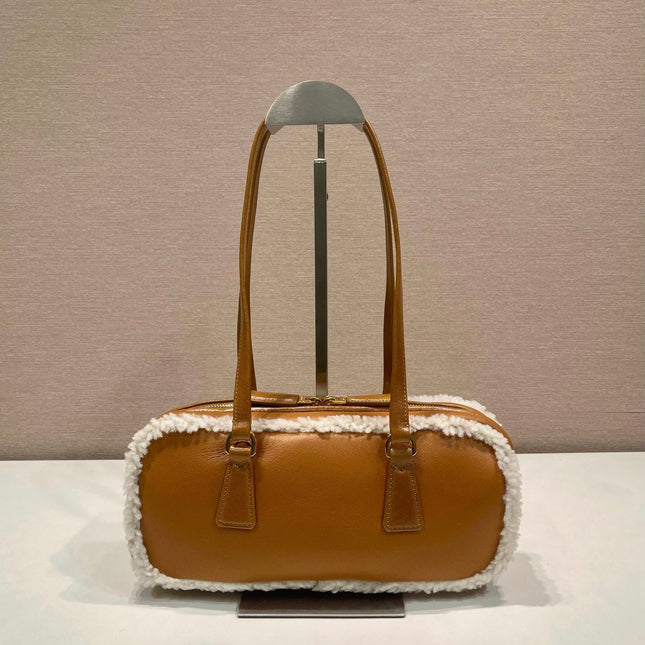 TOP HANDLE BAG 27 IN BRONZE BROWN SHEEPSKIN AND SHEARLING TRIM