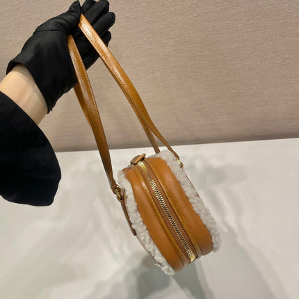 TOP HANDLE BAG 27 IN BRONZE BROWN SHEEPSKIN AND SHEARLING TRIM