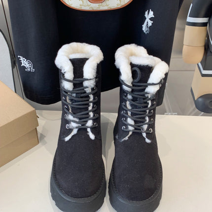 ANKLE BOOTS IN BLACK SUEDE AND LAMB WOOL