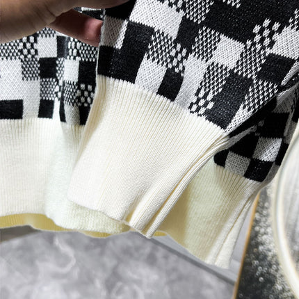 LV KNITTED SWEATER IN GRAY BLACK WHITE DAMOFLAGE MOTIF WOOL 238799