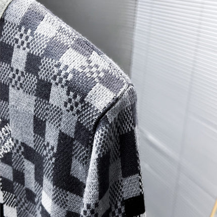 LV KNITTED SWEATER IN GRAY BLACK WHITE DAMOFLAGE MOTIF WOOL 238799