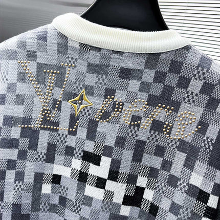 LV KNITTED SWEATER IN GRAY BLACK WHITE DAMOFLAGE MOTIF WOOL 238799