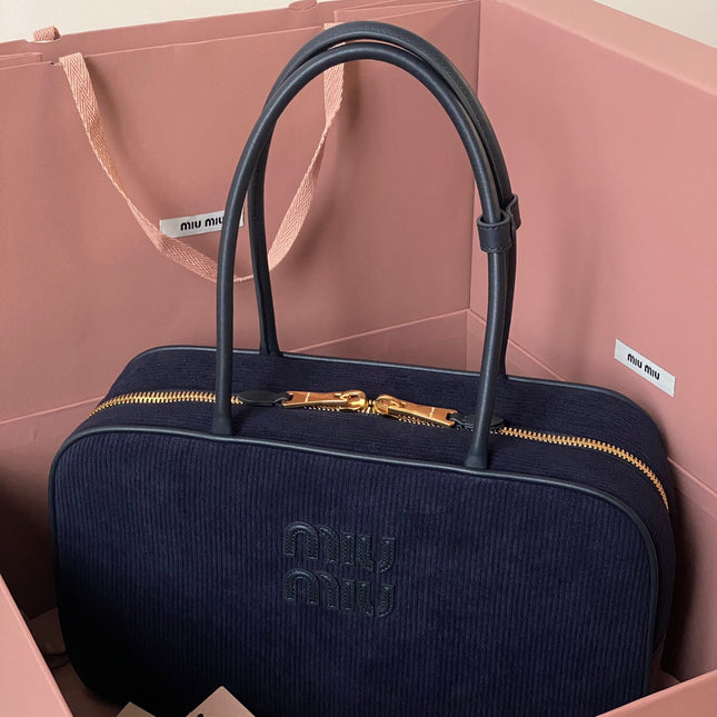BEAU TOP HANDLE BAG 34 IN NAVY BLUE CORDUROY