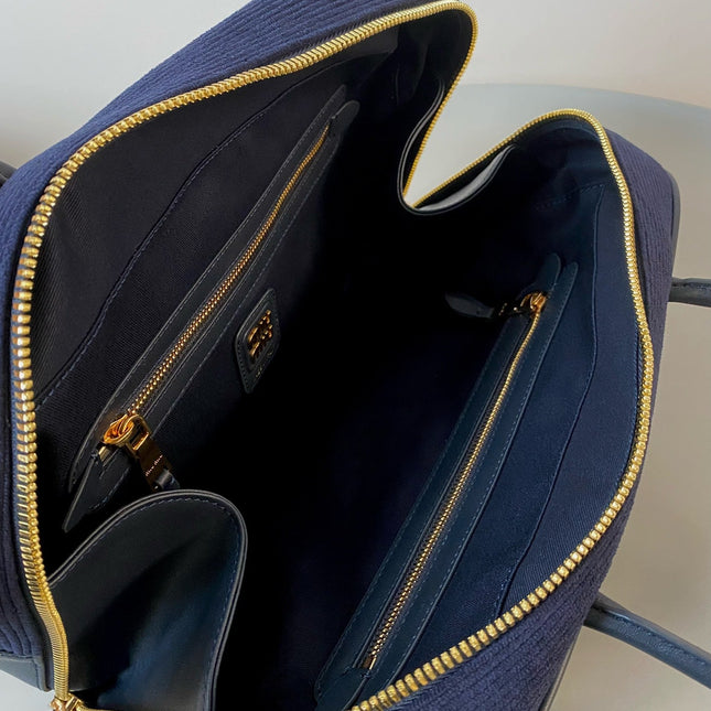 BEAU TOP HANDLE BAG 34 IN NAVY BLUE CORDUROY