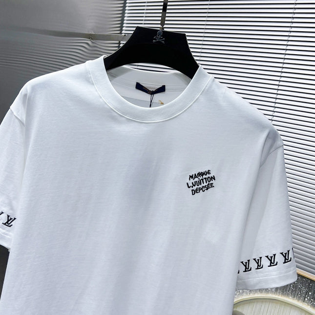 LV T-SHIRT LOGO EMBROIDERED WHITE COTTON 238805