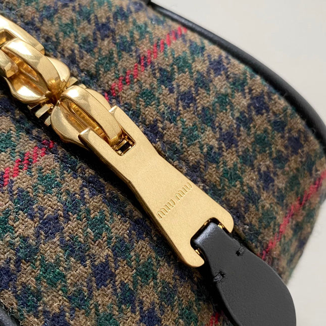 BEAU TOP HANDLE BAG 27 IN LODEN GREEN TARTAN AND BLACK LEATHER TRIM