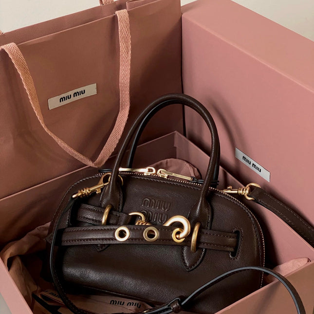 AVENTURE NAPPA MINI BAG 21 IN BRUNETTE BROWN CALFSKIN GOLD HARDWARE