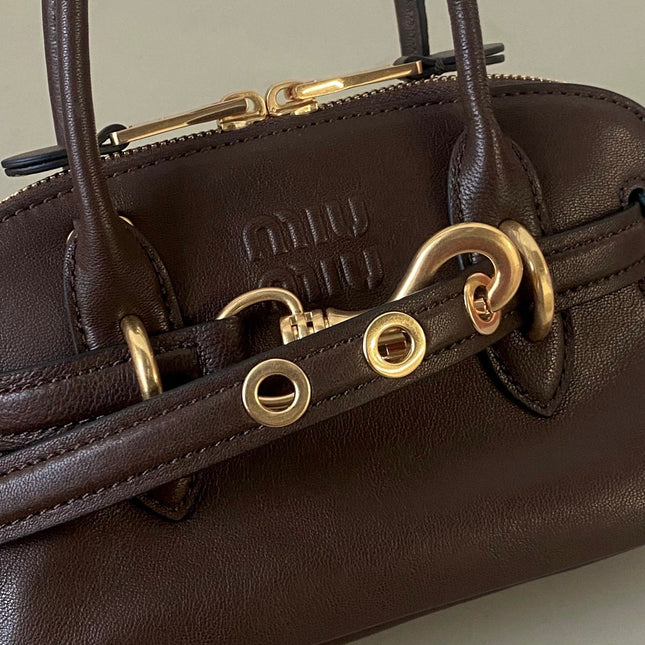 AVENTURE NAPPA MINI BAG 21 IN BRUNETTE BROWN CALFSKIN GOLD HARDWARE