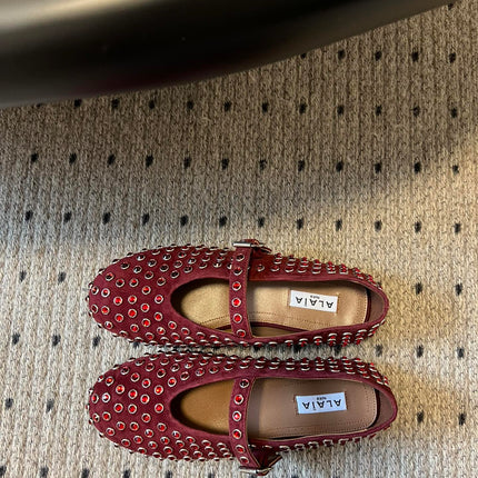 STRASS BALLET FLATS IN BERRY RED LAMBSKIN