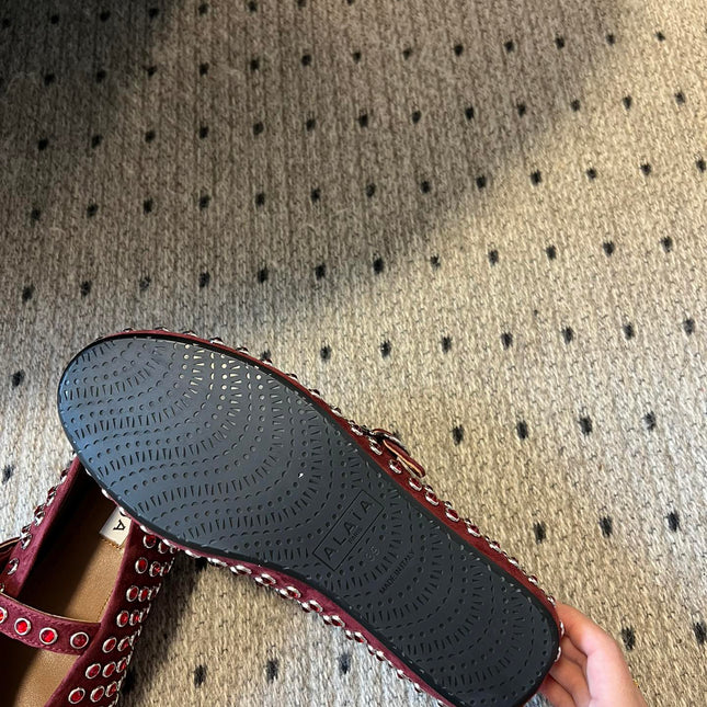 STRASS BALLET FLATS IN BERRY RED LAMBSKIN