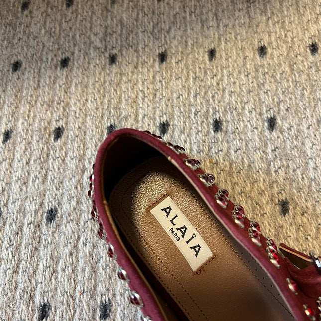 STRASS BALLET FLATS IN BERRY RED LAMBSKIN