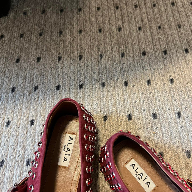 STRASS BALLET FLATS IN BERRY RED LAMBSKIN