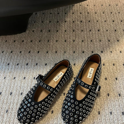 STRASS BALLET FLATS IN BLACK LAMBSKIN