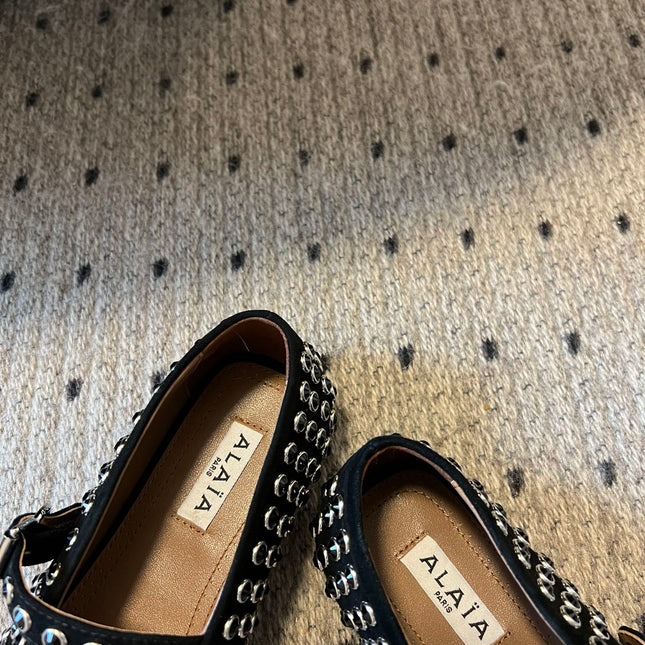 STRASS BALLET FLATS IN BLACK LAMBSKIN