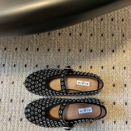 STRASS BALLET FLATS IN BLACK LAMBSKIN
