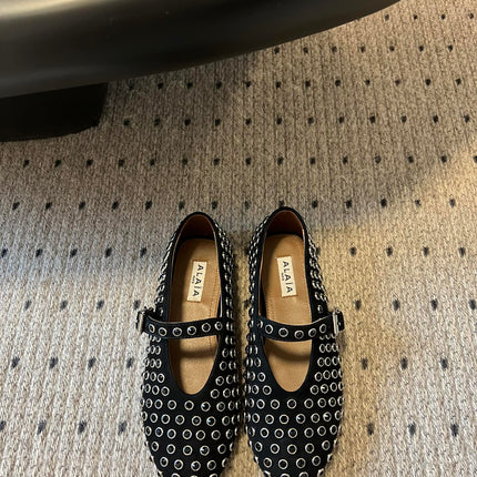 STRASS BALLET FLATS IN BLACK LAMBSKIN